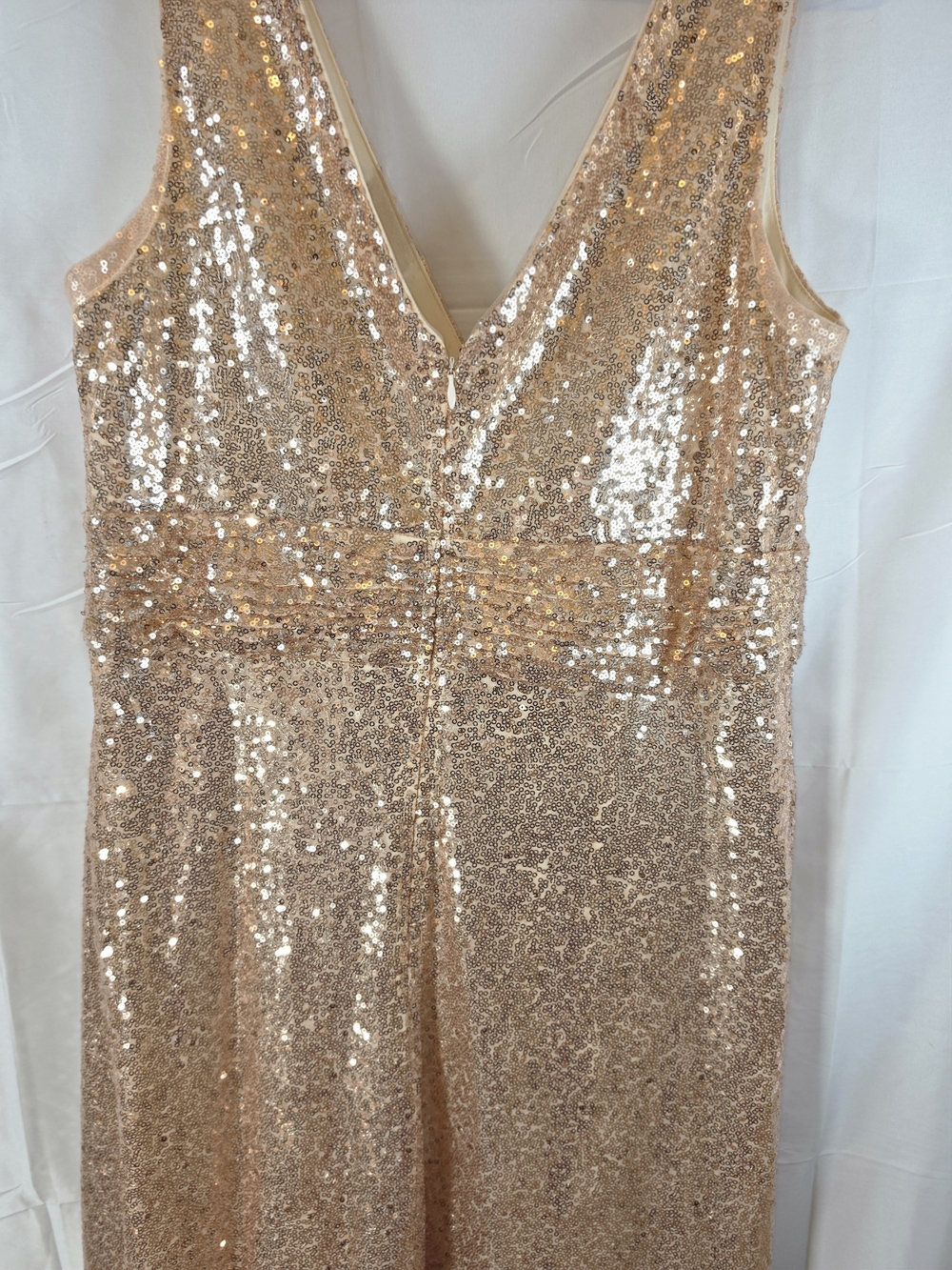 Size L Rose Gold Sequin Maxi Dress V-Neck Sleeveless Formal Gown - Picture 7 of 9